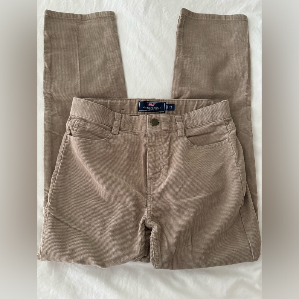 Vineyard vines 5 pocket corduroys, boys size 12.  Tan